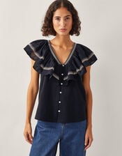 Fenn Statement Ruffle Top, Black (BLACK), large