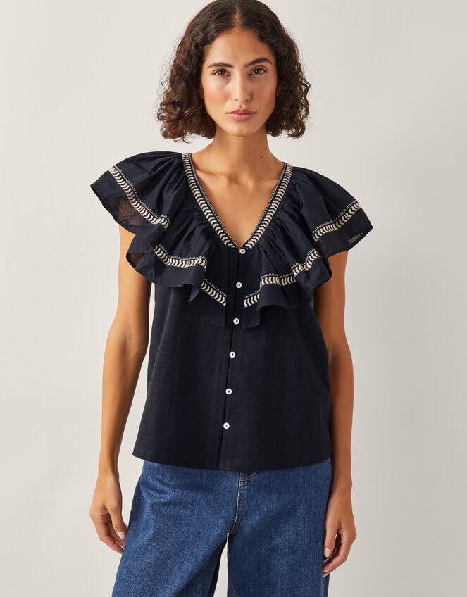 Fenn Statement Ruffle Top, Black (BLACK), large