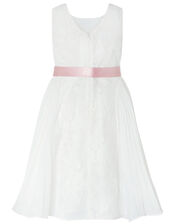Khloe Lace and Pleated Chiffon Dress, Ivory (IVORY), large