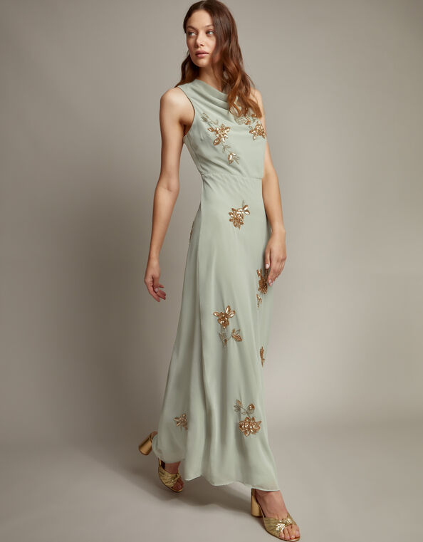 Sarah Embellished Cowl Neck Maxi Dress, Green (MINT), large