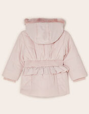 Baby Frill Shirred Waist Padded Coat, Pink (PALE PINK), large
