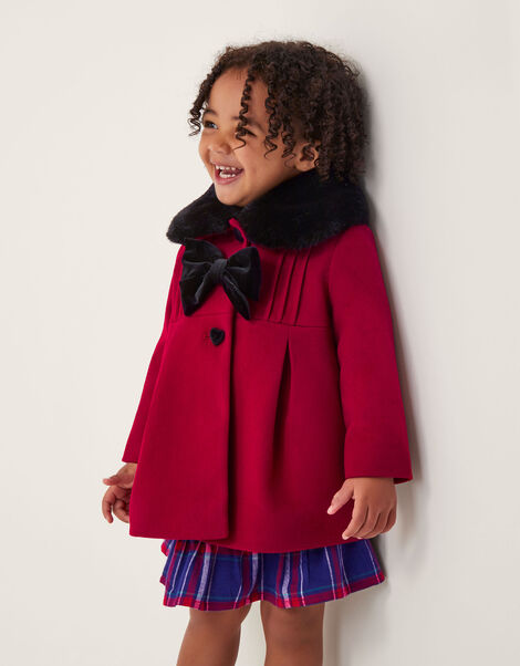 Baby Fluffy Collar Bow Coat, Red (RED), large
