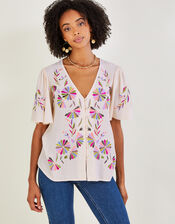 Farah Embroidered Top in Sustainable Viscose, Ivory (IVORY), large
