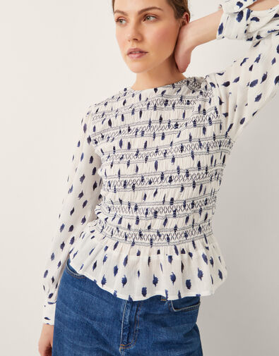 Molly Spot Smocked Top, Ivory (IVORY), large