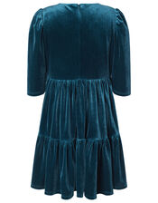 Tiered Velvet Dress with Recycled Fabric, Teal (TEAL), large