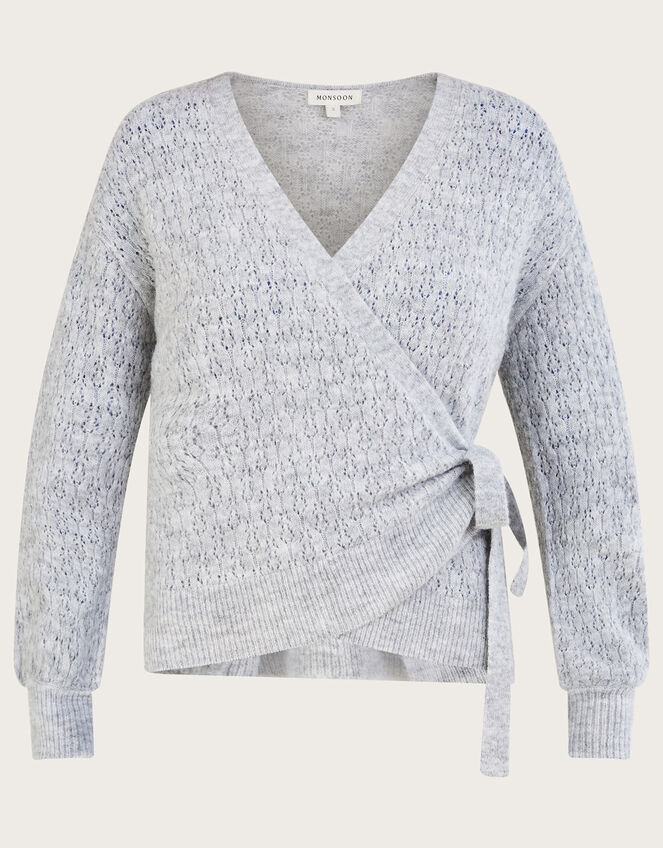 Pointelle Ballet Wrap Jumper, Grey (GREY MARL), large
