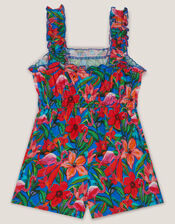 Tropical Print Jersey Playsuit, Blue (BLUE), large