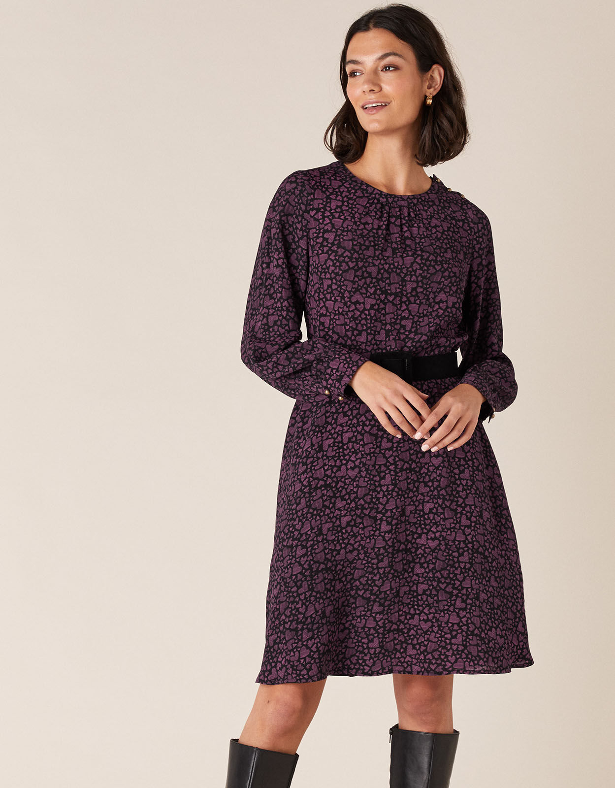 Heart Print Dress in LENZING ECOVERO Black Evening Dresses Monsoon Global