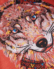 Wolf Mock Sleeve Rust T-Shirt, Orange (ORANGE), large