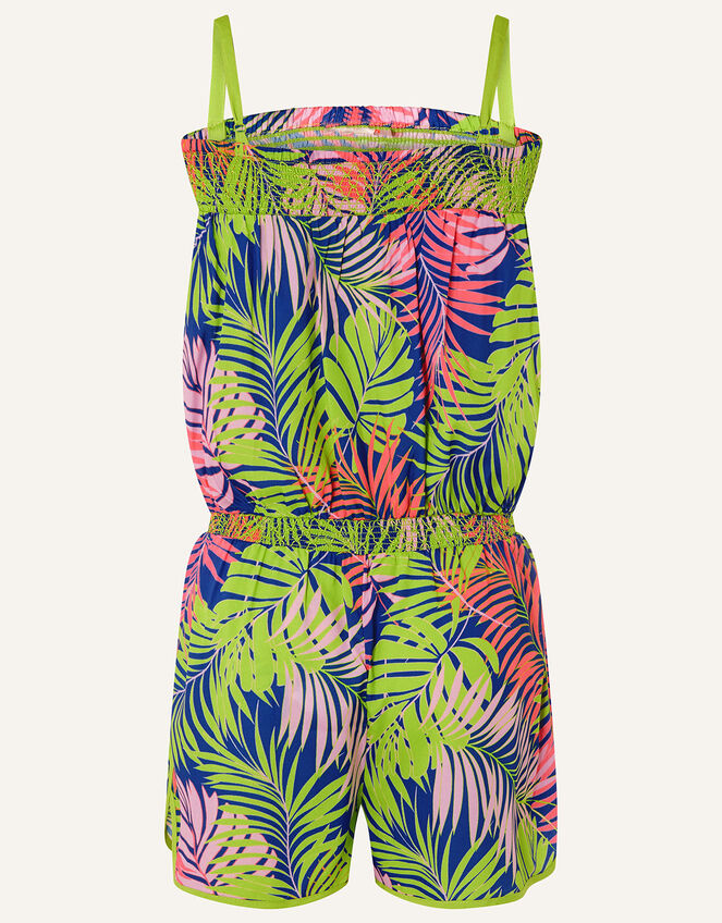 Penelope Palm Print Playsuit, Blue (BLUE), large