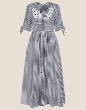 Gingham Check Embroidered Dolly Dress, Black (BLACK), large