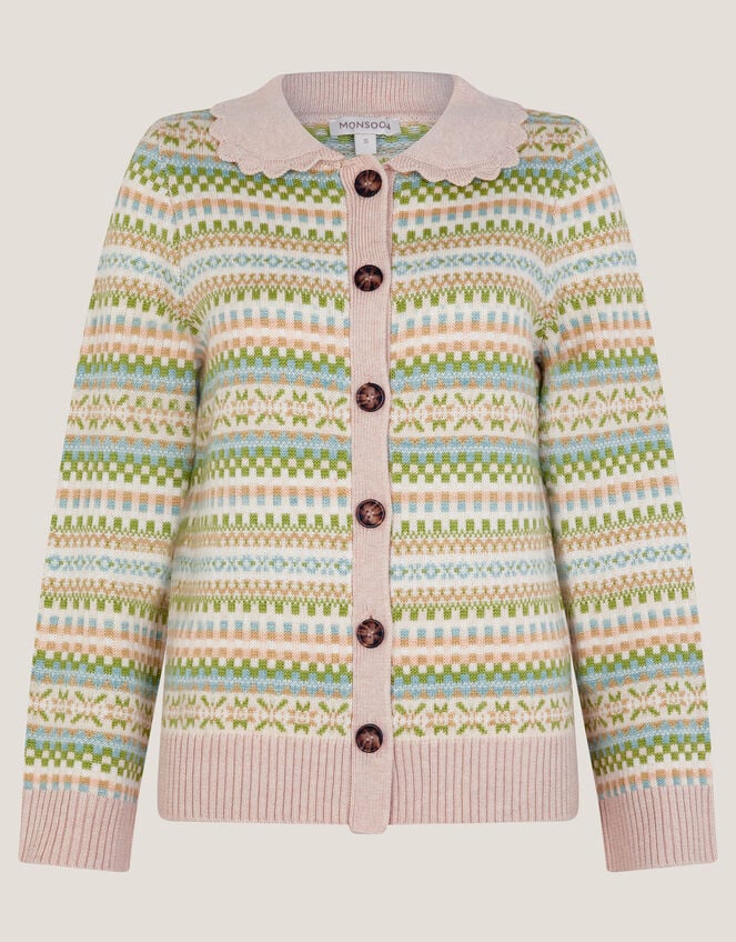 Fawn Fair Isle Cardigan, Green (GREEN), large
