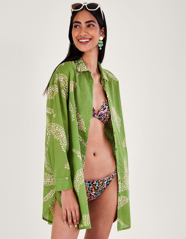 Palm Print Beach Shirt, Green (GREEN), large
