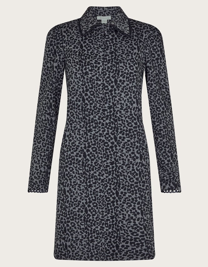 Abi Leopard Print Jacquard Dress, Black (BLACK), large