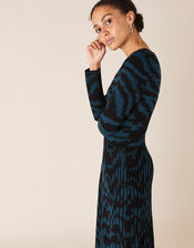 Zebra Jacquard Midi Dress, Teal (TEAL), large
