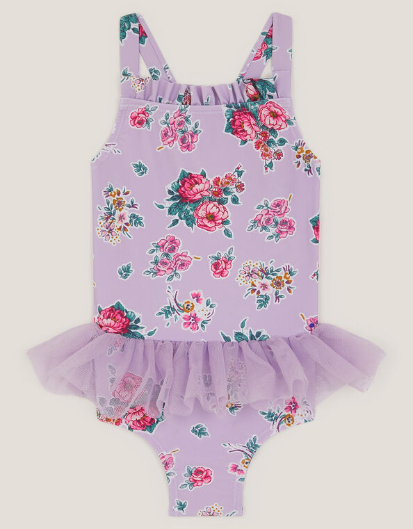 Baby Floral Tutu Swimsuit, Purple (LILAC), large