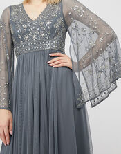 Fleur Embellished Flared Sleeve Maxi Dress, Blue (BLUE), large