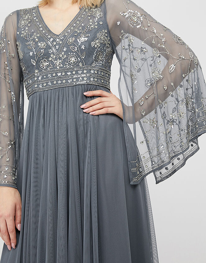 Fleur Embellished Flared Sleeve Maxi Dress, Blue (BLUE), large