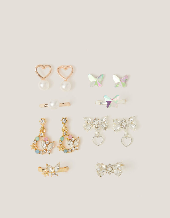 8-Pack Jewel Butterfly Earrings & Rings, , large