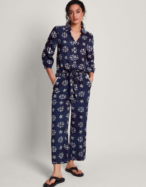 Loretta Batik Trousers, Blue (NAVY), large