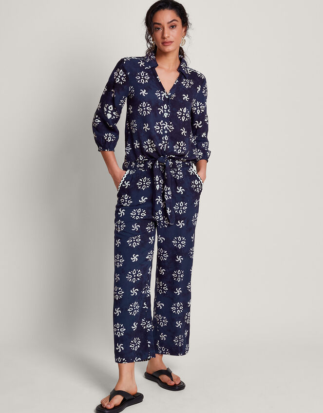 Loretta Batik Trousers, Blue (NAVY), large