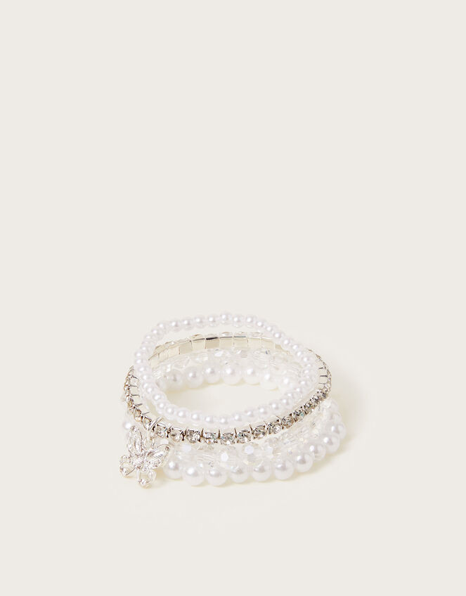 4-Pack Diamante Pearl Butterfly Bridesmaid Bracelets, , large