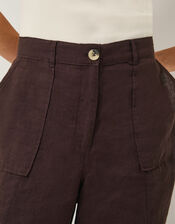 Jolie Straight Linen Trousers, Brown (CHOCOLATE), large