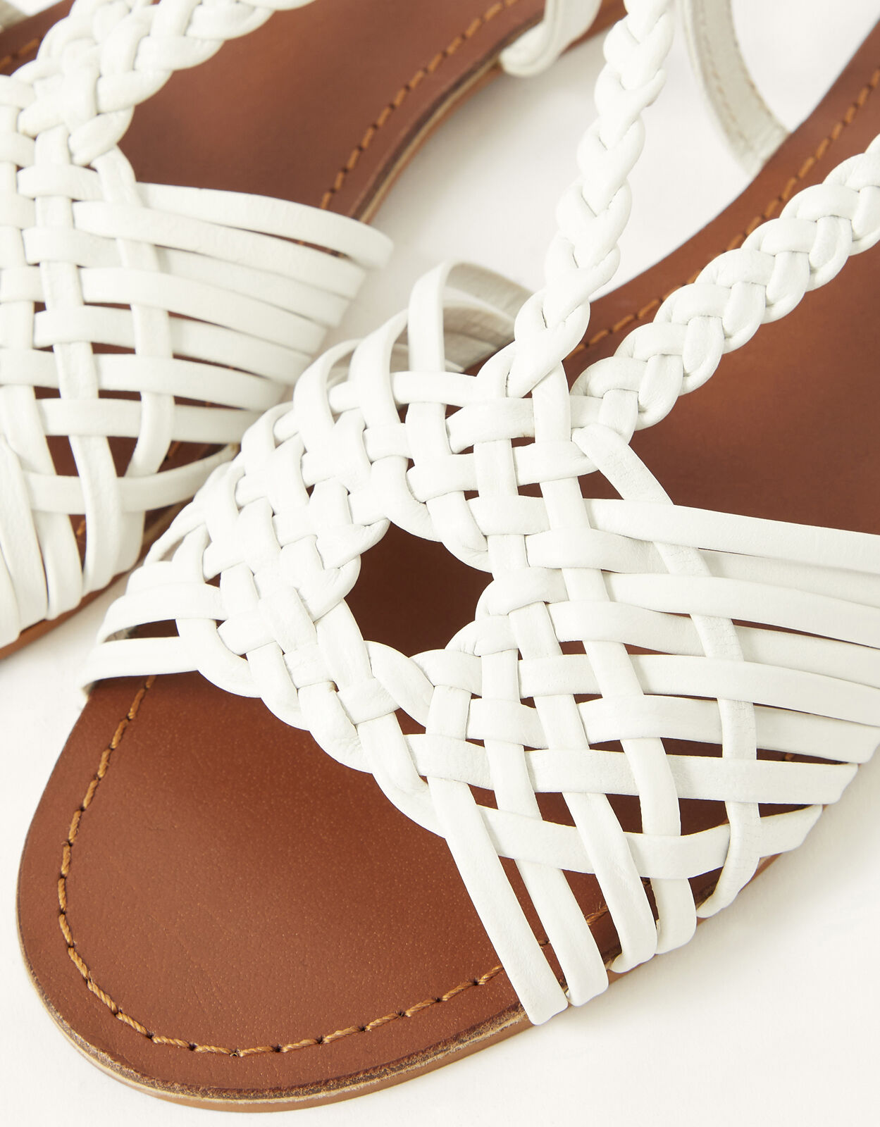 Plait Leather Flat Sandals White