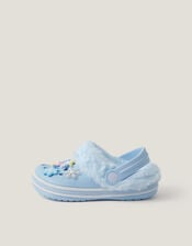 Ice Unicorn Charm Faux Fur Lined Clogs, Blue (BLUE), large
