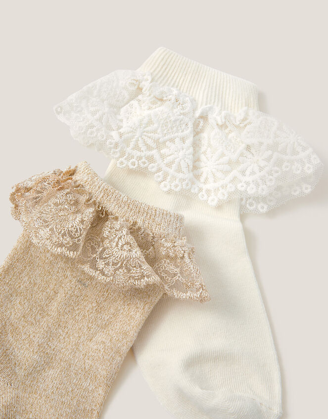 2-Pack Lace Trim Socks, Gold (GOLD), large