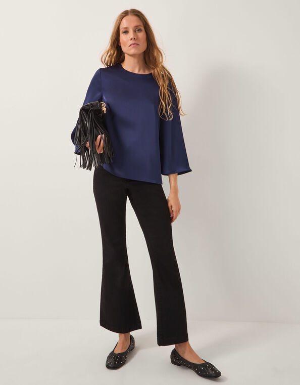 Ingrid Bell Sleeve Satin Blouse, Blue (MIDNIGHT), large