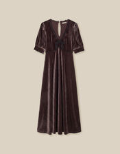 Vera V-Neck Velvet Midi Dress, Brown (CHOCOLATE), large