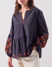 East Cerza Embroidered Top, Gray (CHARCOAL), large