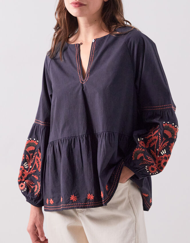 East Cerza Embroidered Top, Gray (CHARCOAL), large
