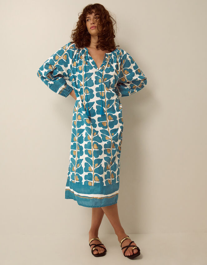 Leila Print Midi Beach Dress, Teal (TEAL), large