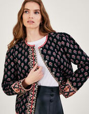 Padded Rose Print Jacket in LENZING™ ECOVERO, Black (BLACK), large