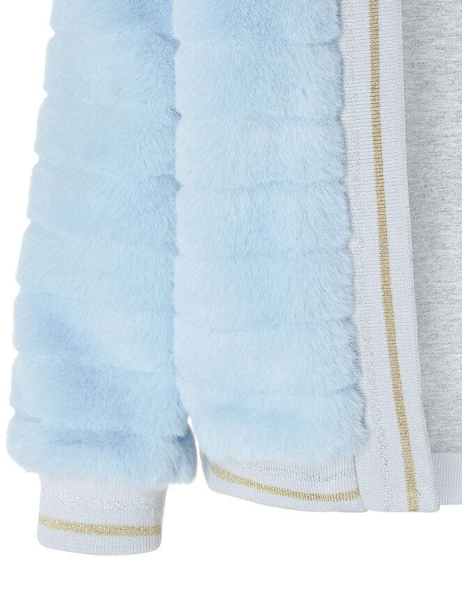 Faux Fur Bomber Jacket, Blue (BLUE), large