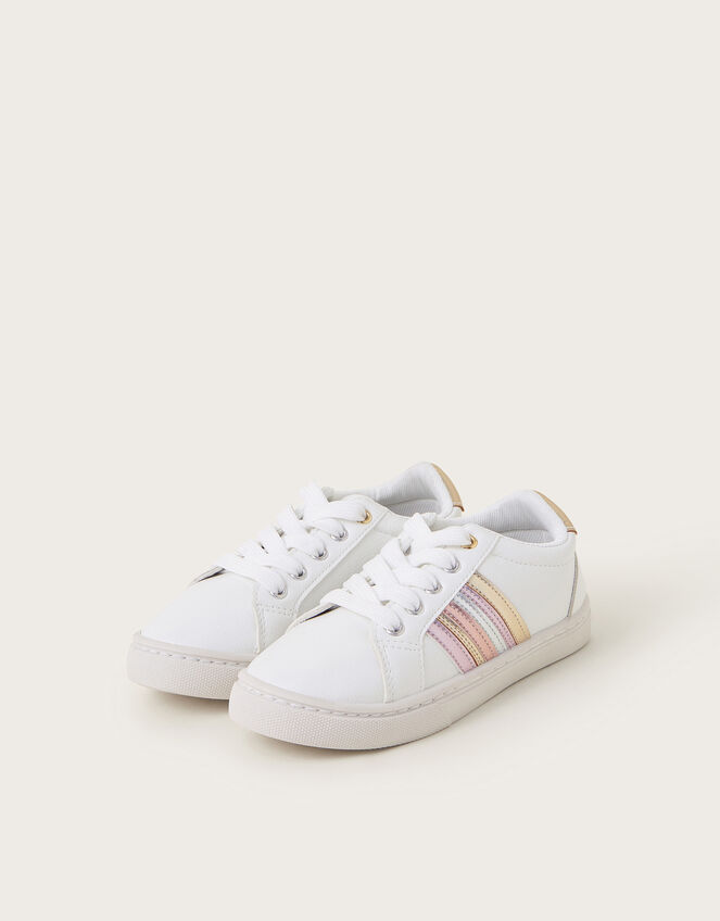 Metallic Stripe Trainers, Ivory (IVORY), large