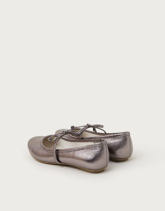 Bow Strap Metallic Ballet Flats, Silver (SILVER), large