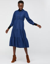 Tina Tiered Denim Dress, Blue (DENIM BLUE), large