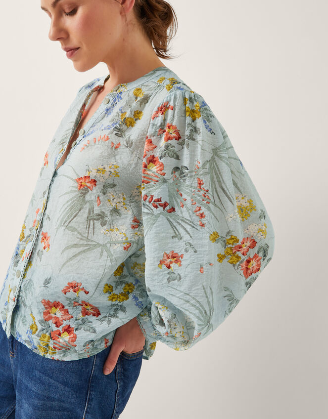 Jesse Floral Print Blouse, Blue (PALE BLUE), large