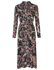 Paisley Shirt Dress with Sustainable Viscose, Black (BLACK), large