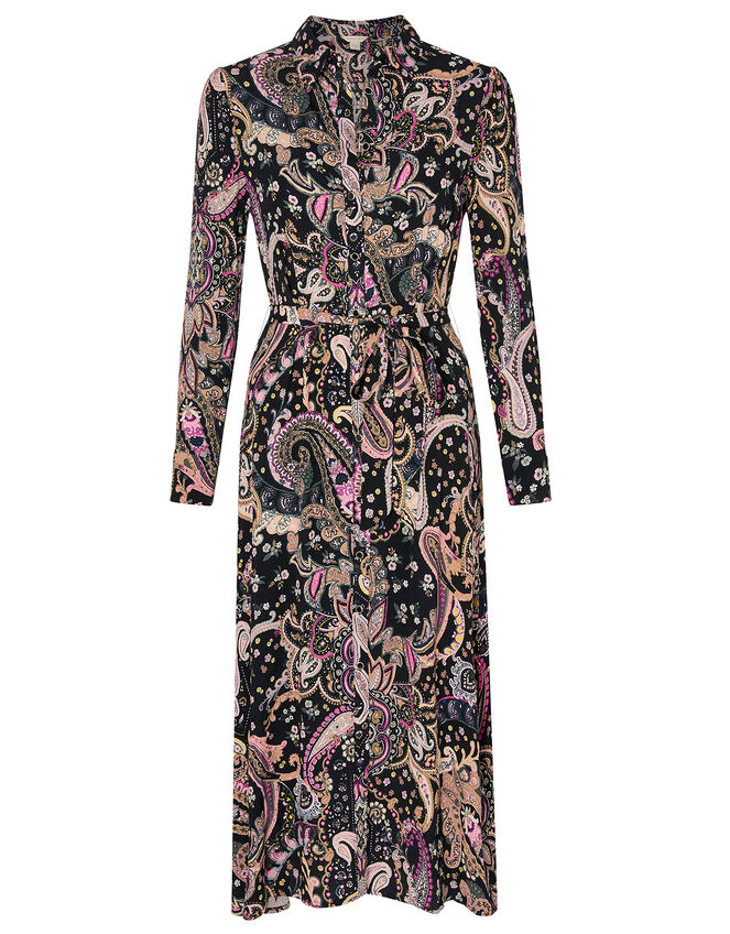 Paisley Shirt Dress with Sustainable Viscose, Black (BLACK), large