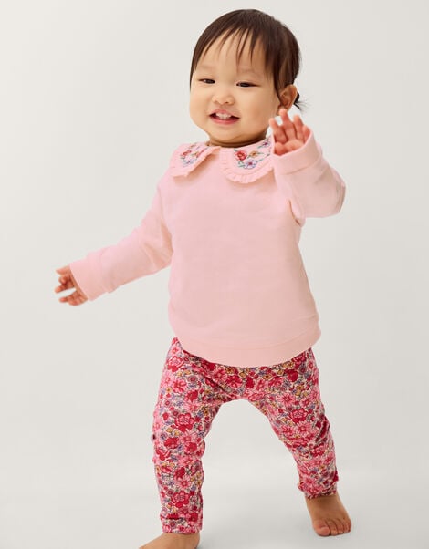 Baby Collar Top & Floral Leggings Set, Pink (PINK), large