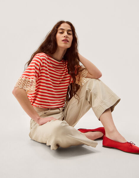 Sasha Stripe Linen Blend T-Shirt, Red (RED), large