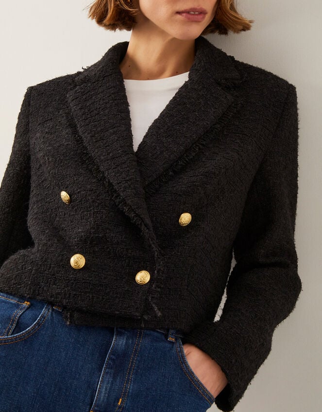 Rubi Crop Tweed Blazer, Black (BLACK), large