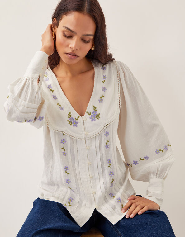Matilda Floral Embroidered Blouse, Ivory (IVORY), large