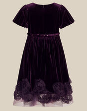 Adelyn Floral Appliqu&eacute; Velvet Party Dress, Purple (PURPLE), large
