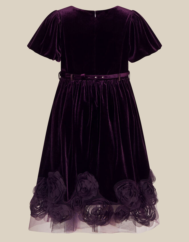 Adelyn Floral Appliqu&eacute; Velvet Party Dress, Purple (PURPLE), large