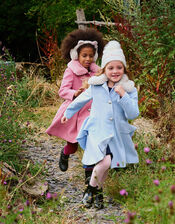 Waist Waterfall Coat with Faux Fur Collar, Blue (PALE BLUE), large